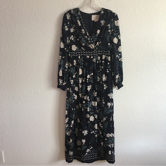Gal Meets Glam Dresses & Skirts - Gal Meets Glam Jade Navy Floral Maxi Surplice Long Sleeve Dress 2